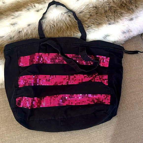 Victoria's Secret Black and Pink Tote Bag - Picture 2 of 3